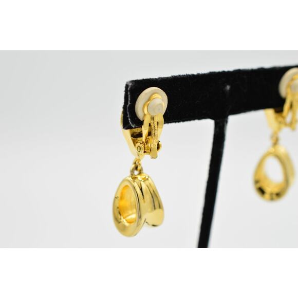 Givenchy Vintage Clip Earrings Metallic Gold Drop Dangle Chunky Signed 1980s 9I - Picture 9 of 11